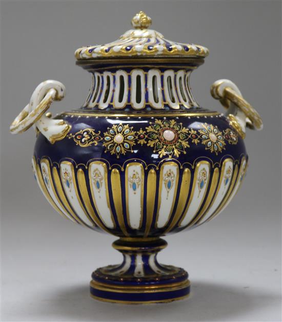 A Coalport? jewelled lidded vase